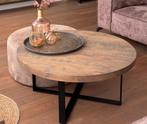 Salontafel met poef - Massief hout & staal, Ophalen, Rond, Zo goed als nieuw, 75 tot 100 cm