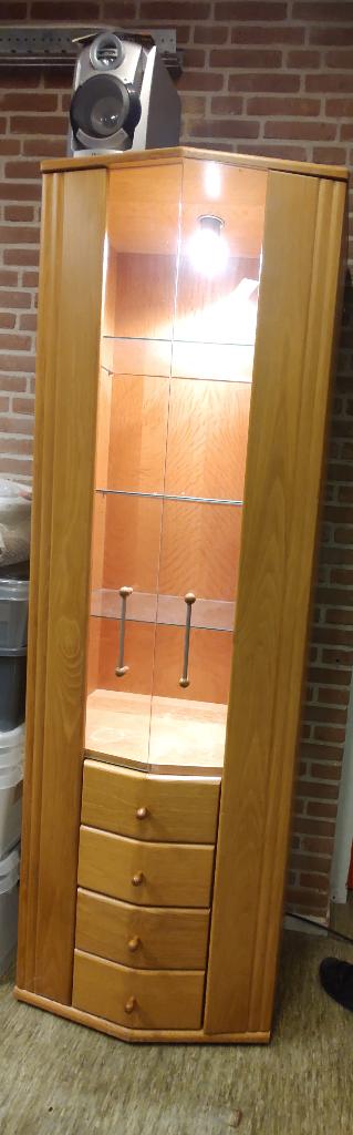 Servieskast met vitrine, lades + verlichting, Huis en Inrichting, Kasten | Vitrinekasten, Gebruikt, 200 cm of meer, 50 tot 100 cm