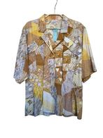 Vintage Blouse Maat 38 Bruin Geel Abstract Print Artsy, Maat 38/40 (M), Bruin, Verzenden, Vintage