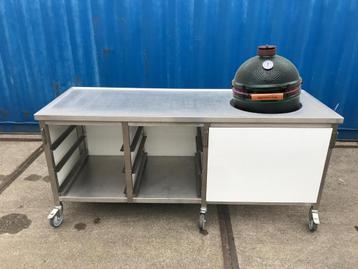 RVS mobiel BBQ meubel - voorbeeld BBQ EGG niet inbegrepen ! beschikbaar voor biedingen