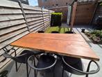 Robuuste tuintafel 200 x 94 cm incl. stoelen, Ophalen, Gebruikt, Hout