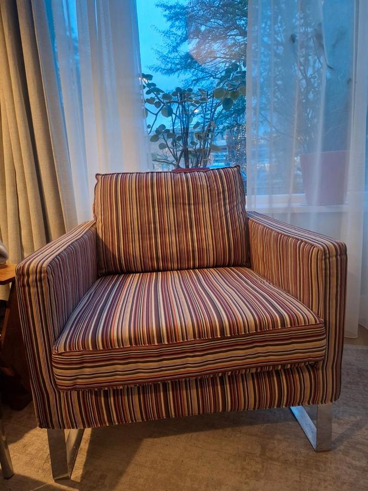 Ikea Melby streepjes stof Fauteuil - Comfortabel en Stijlvol, Huis en Inrichting, Fauteuils, Gebruikt, Stof, 75 tot 100 cm, Ophalen