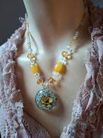 Mooie vintage kett. van swarovski kristal en murano), Overige materialen, Verzenden, Geel, Zo goed als nieuw