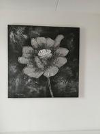 Bloem schilderij - Zwart, zilver, grijs - 1x1 meter, Antiek en Kunst, Ophalen
