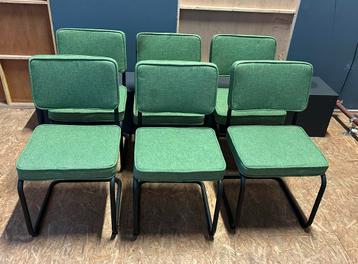 6 Groene Eetkamerstoelen - Stof & Metaal beschikbaar voor biedingen