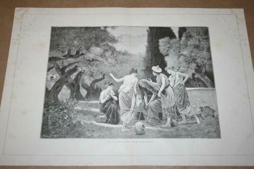 Antieke gravure - Ceres e/d dochters v Celeus (Hirsch) 1895!, Antiek en Kunst, Kunst | Etsen en Gravures, Ophalen of Verzenden