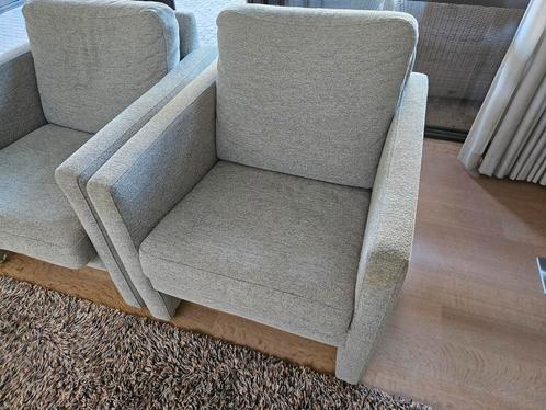 2 Prima fauteuils zwaar beuken frame grijs, Huis en Inrichting, Stoelen, Gebruikt, Twee, Stof, Grijs, Ophalen of Verzenden