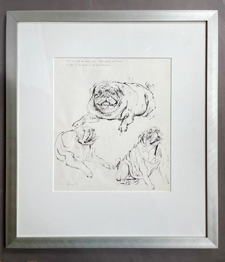 Piet Klaasse (1918-2001) Inkt tekening hond Buldog Bulldog, Antiek en Kunst, Kunst | Tekeningen en Foto's, Ophalen of Verzenden