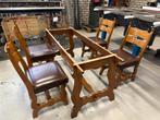 Houten Eettafel met 4 Stoelen vintage, Ophalen, Gebruikt, 4 tot 6 stoelen