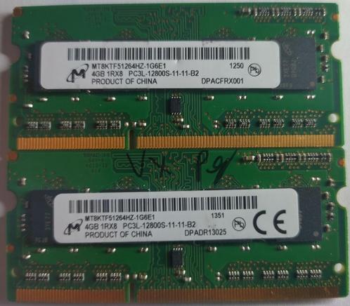 8GB DDR3 2x4GB PC3L-12800 Micron Sodimm 1250 1351, Computers en Software, RAM geheugen, Gebruikt, Laptop, 8 GB, DDR3, Verzenden
