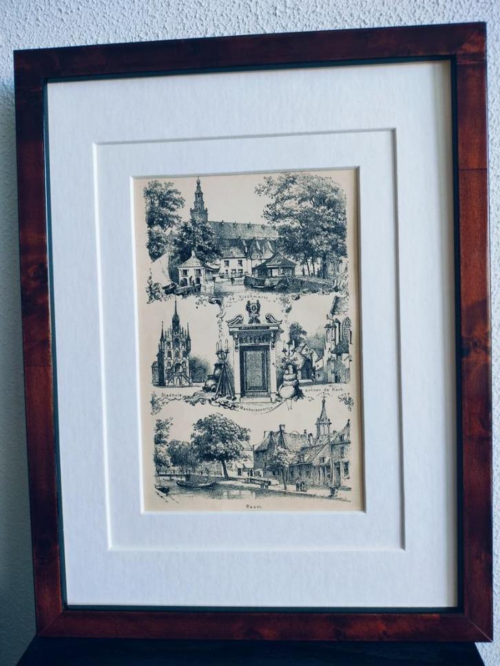 Craandijk Litho Gouda Markt Raam Kerk Stadhuis 1880 (98), Antiek en Kunst, Kunst | Litho's en Zeefdrukken, Ophalen of Verzenden