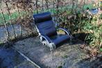 Zwart leren Relax fauteuil /stoel, Ophalen, Gebruikt, Minder dan 75 cm, Metaal