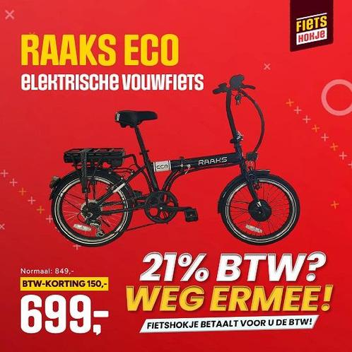 Raaks ECO elektrische vouwfiets, BTW-actie, nú 699,-!, Fietsen en Brommers, Fietsen | Vouwfietsen, Nieuw, 20 inch of meer, Totaal opvouwbaar