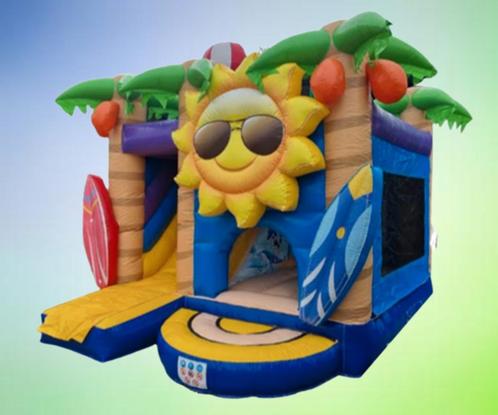 springkussen Summer party met glijbaan huren, Hobby en Vrije tijd, Feestartikelen | Verhuur, Zo goed als nieuw, Overige, Ophalen