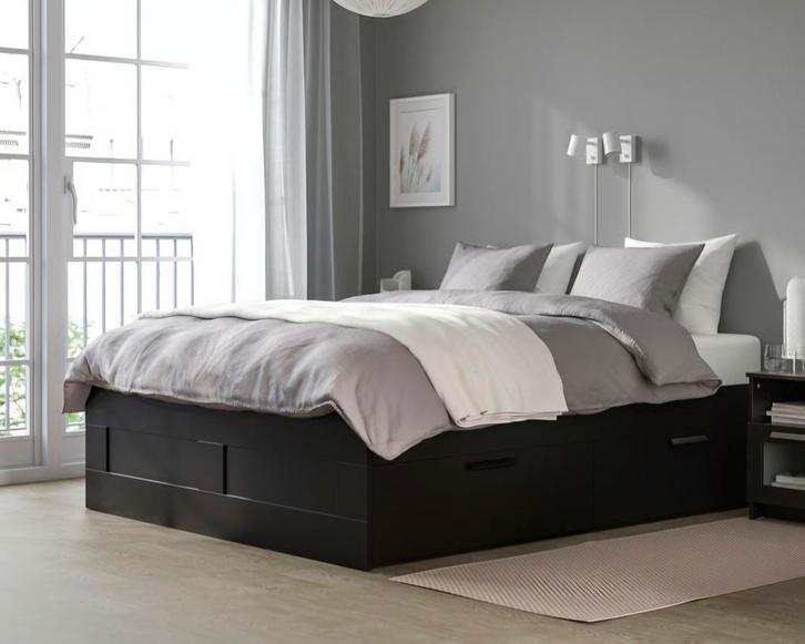 Ikea Bedframe met opbergruimte brimnes zwart, Huis en Inrichting, Slaapkamer | Bedden, Gebruikt, Tweepersoons, 180 cm, 200 cm