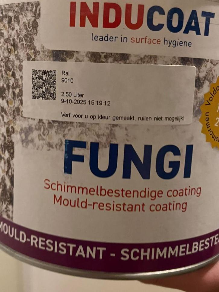Inducoat Fungi Schimmelwerende Verf RAL 9010 - 2,5L, Doe-het-zelf en Verbouw, Verf, Beits en Lak, Zo goed als nieuw, Verf, Minder dan 5 liter