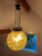 Glazen bollamp hanglamp met glasbloemen, Ophalen, Zo goed als nieuw, Glas, Minder dan 50 cm