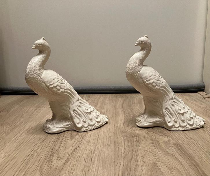 Gipsenbeeld; Vogel Pauw Paar; Zeer Goede Staat., Antiek en Kunst, Kunst | Designobjecten, Ophalen of Verzenden