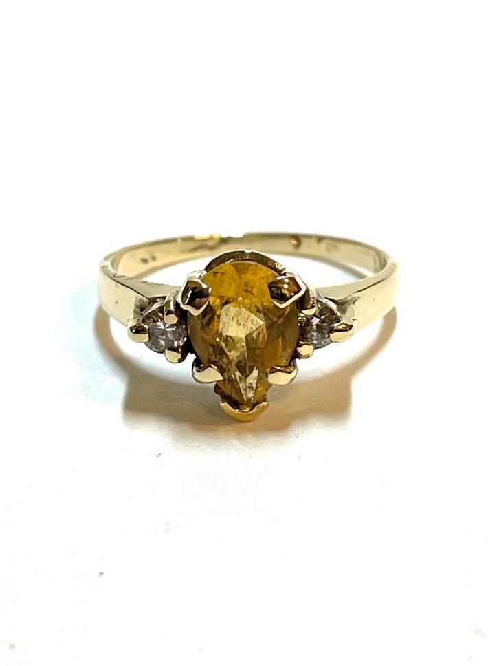 14k gouden ring met citrien en zirkonia, Sieraden, Tassen en Uiterlijk, Ringen, Zo goed als nieuw, Dame, Kleiner dan 17, Goud