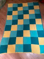 Deken/plaid/kleed geruit blauw met geel 135 x 195 cm, Ophalen of Verzenden