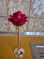 Vintage zilveren vaas met sierroos in, Antiek en Kunst, Curiosa en Brocante, Ophalen of Verzenden