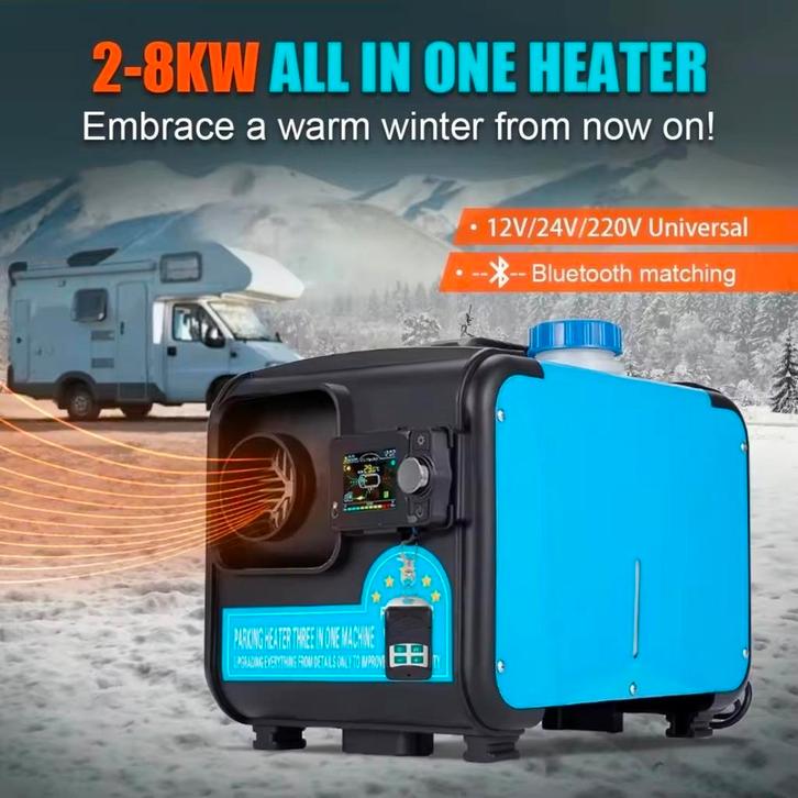 8KW Alles-in-één Kachel 12v 24v 220v Bluetooth, Caravans en Kamperen, Camper-accessoires, Nieuw, Ophalen of Verzenden