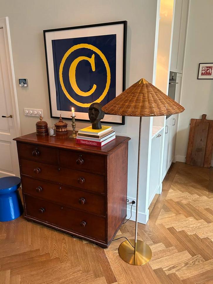 Nieuw: Gubi Stijl Rotan Vloerlamp, Huis en Inrichting, Lampen | Vloerlampen, Nieuw, 150 tot 200 cm, Metaal, Ophalen