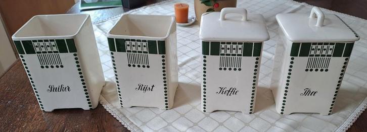 Vintage Voorraadpotten Set - Koffie, Thee, Suiker, Rijst, Huis en Inrichting, Keuken | Keukenbenodigdheden, Gebruikt, Ophalen of Verzenden