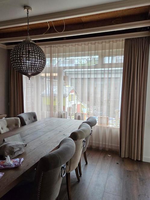 2 jaar oude vitrage gordijnen + overgordijnen beige, Huis en Inrichting, Stoffering | Gordijnen en Lamellen, Gebruikt, 200 cm of meer