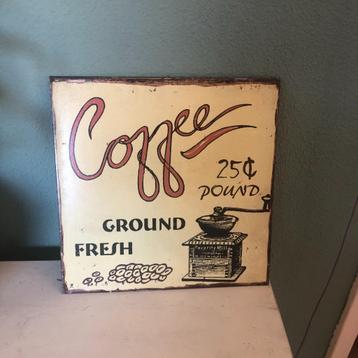 , Vintage metalen wandbord “Coffee – Ground Fresh beschikbaar voor biedingen