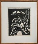 Linosnede Carnaval  'Clowns' Chrit Rousseau, Antiek en Kunst, Ophalen of Verzenden