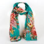 Turquoise sjaal met bloemen 50 x 165 cm leuk cadeau, Kleding | Dames, Mutsen, Sjaals en Handschoenen, Nieuw, Ophalen of Verzenden