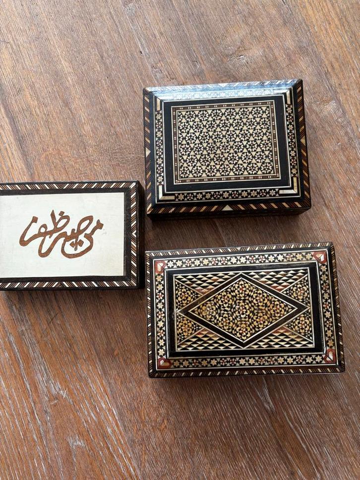 Syrische Houten Doosjes met Mozaïek Inleg - Set van 3, Antiek en Kunst, Antiek | Woonaccessoires, Ophalen of Verzenden