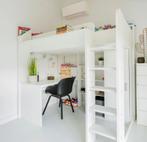 Witte hoogslaper met bureau, kast en opbergruimte, Ophalen, Eenpersoons, Zo goed als nieuw, 200 cm