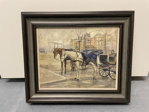 D.J. van Haaren (1878-1953) - Paard en wagen - 2 stuks, Antiek en Kunst, Kunst | Schilderijen | Klassiek, Ophalen of Verzenden