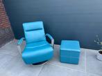 Fauteuil met poef, Ophalen, Zo goed als nieuw, 50 tot 75 cm, Leer