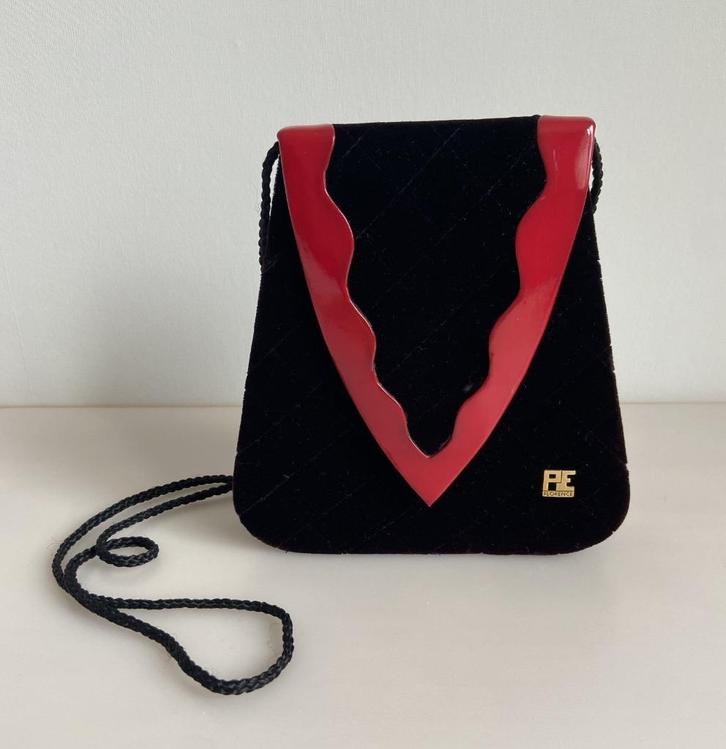 Vintage PE Florence Tas Donker Bordeauxrood/Zwart, Sieraden, Tassen en Uiterlijk, Tassen | Damestassen, Gebruikt, Handtas, Zwart