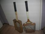 2 x oud houten tennisracket met houten spanner / voor deco, Ophalen of Verzenden