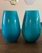 Riverdale Turquoise vazen 2x D15 H28, Minder dan 50 cm, Glas, Blauw, Ophalen of Verzenden