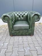 Chesterfield club fauteuil groen leer + BEZORGING GRATIS