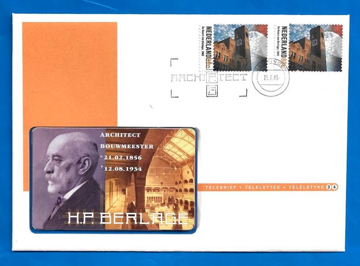 Telebrief 34 Architect H.P. Berlage - 1999, Verzamelen, Telefoonkaarten, Nederland, Verzenden