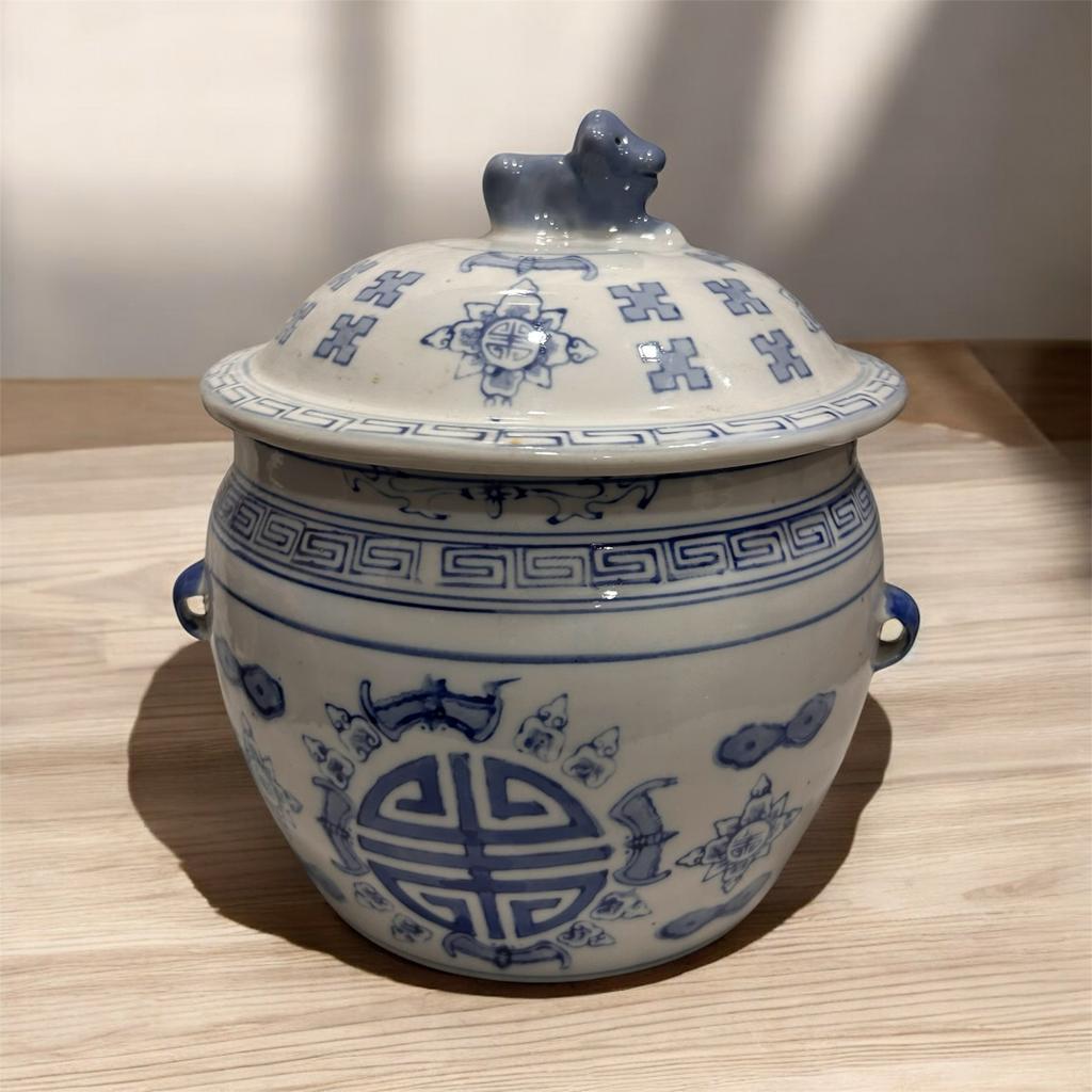 Oude blauw-witte gemberpot met deksel, Antiek en Kunst, Ophalen of Verzenden