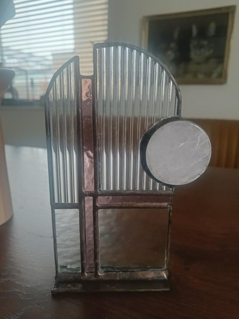 Modern Glas-in-Lood object met rozenkwarts, Ophalen of Verzenden