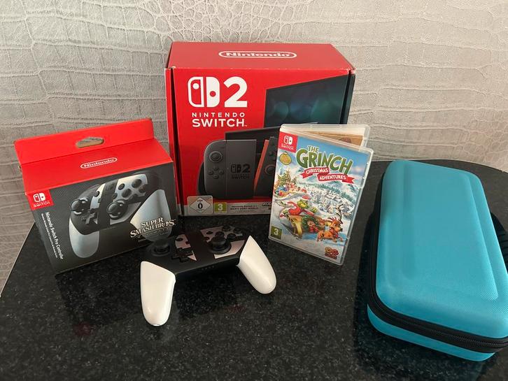 Nintendo Switch 2 incl. PRO controller, spel en case, Spelcomputers en Games, Spelcomputers | Nintendo Switch, Zo goed als nieuw