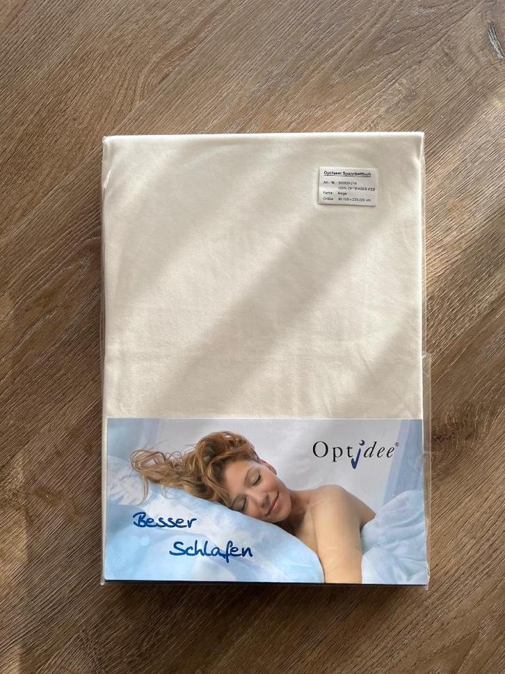 Optidee hoeslaken, 1-persoons, Huis en Inrichting, Slaapkamer | Beddengoed, Nieuw, Hoeslaken of Sloop, Eenpersoons, Beige, Ophalen of Verzenden