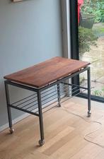 Vintage teakhouten trolley bijzettafel, Ophalen, Minder dan 55 cm, Zo goed als nieuw, 60 cm of meer