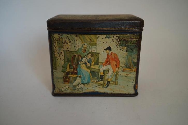 Vintage Blik Trommel van De Gruyter met Engels Jachttafereel, Verzamelen, Blikken, Gebruikt, Koek(jes), Bolletje, Ophalen of Verzenden