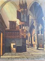 Interieur van een kerk - J.J. Dambruine (1950), Antiek en Kunst, Ophalen of Verzenden