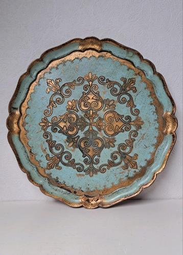 Mooi vintage blauw en goud Florentijns dienblad  beschikbaar voor biedingen