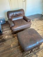 Lederen stoel met ottoman | Durlet Belgie, Huis en Inrichting, Fauteuils, Ophalen, Gebruikt, Jaren 60, 75 tot 100 cm